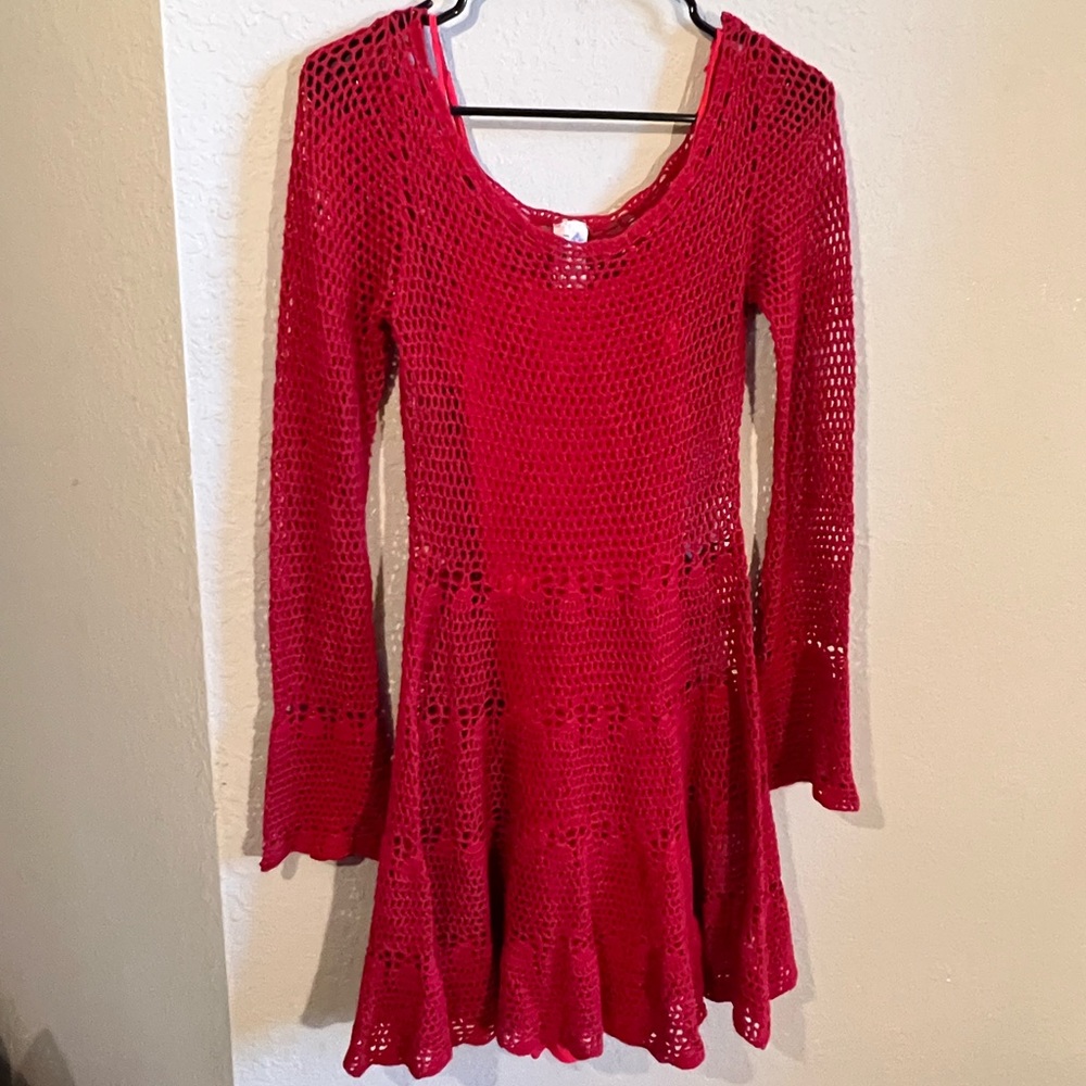 Free People Women's XS Red Crochet Dress with Slip